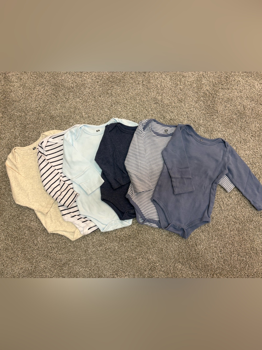 Hudson Baby Long-Sleeve Bodysuit Set in Navy, Light Blue, Cream & Stripes